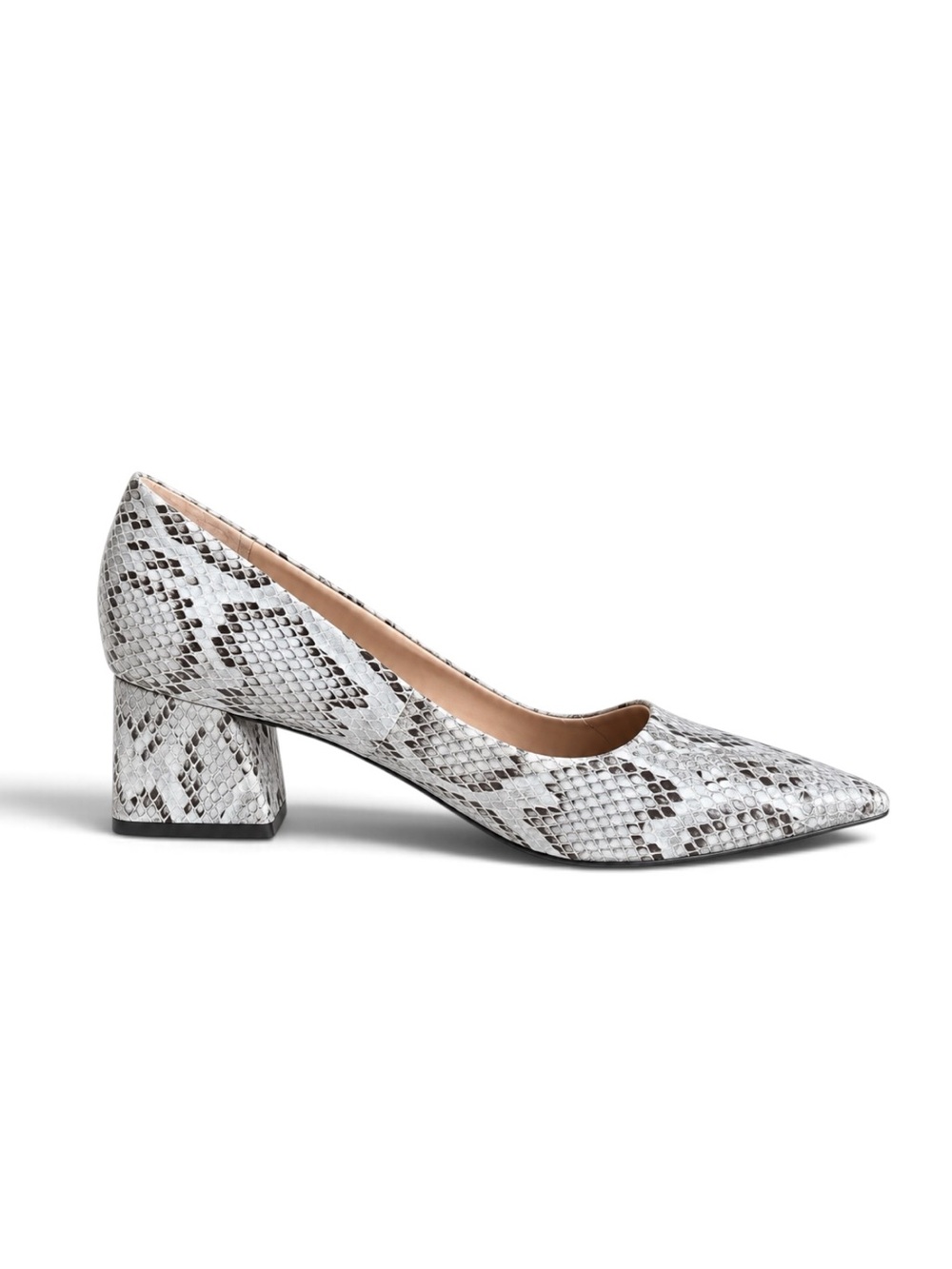 Franco Sarto Giovanna Snake Embossed Pointed Toe Block Heel Pumps Gray Brown 8.5